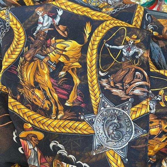 Nick & Nora 100% sheer silk cowboy theme scarf - Picture 3 of 5
